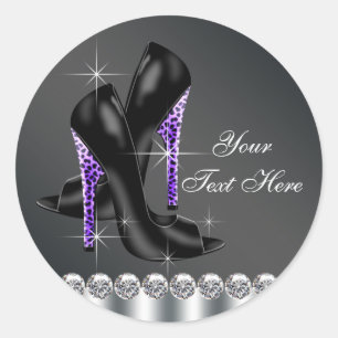Elegante zwarte en paarse hoge hak schoenensticker ronde sticker