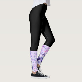 Elegante zwarte en paarse vlinder bloemenkleed enk leggings