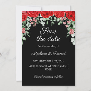 Elegante zwarte en rode bloemen bruiloft save the date