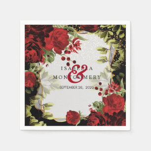 Elegante zwarte en rode bloemen bruiloft servet