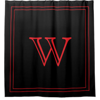 Elegante zwarte en rode monogram initiaal douchegordijn