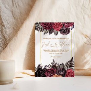 Elegante zwarte en rode rozen bruiloft kaart