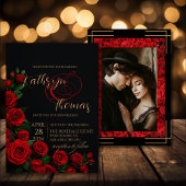 Elegante zwarte en rode rozen bruiloft uitnodiging