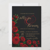 Elegante zwarte en rode rozen bruiloft uitnodiging (Voorkant)