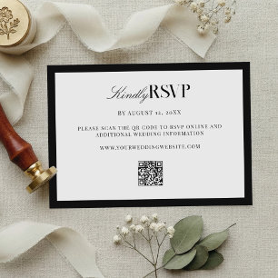 Elegante Zwarte en Witte Bruiloft RSVP Kaartje