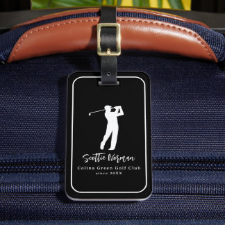 Elegante zwarte en witte golfer label met naam bagagelabel
