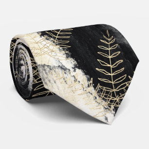 Elegante zwarte en witte gouden varenblad bruiloft stropdas