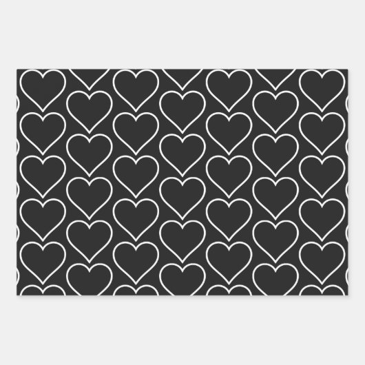 Elegante zwarte en witte harten inpakpapier set (Voorkant 2)