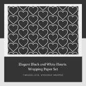 Elegante zwarte en witte harten inpakpapier set