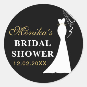 Elegante zwarte en witte jurk bruidsbeurtscherm be ronde sticker