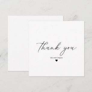 Elegante Zwarte en Witte Kalligrafie Script Hart Bedankkaart