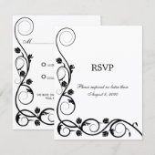 Elegante Zwarte en Witte Krullen RSVP / Antwoord Kaart (Voorkant / Achterkant)