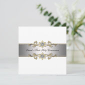 Elegante zwarte en witte meisjes eerste communie kaart (Staand voorkant)