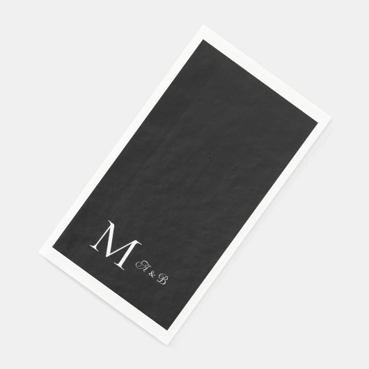 Elegante zwarte en witte monogram papieren gast ha servet (Hoek)
