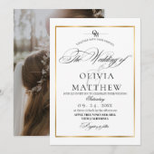 Elegante zwarte en witte overlay foto bruiloft kaart (Voorkant / Achterkant)