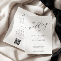 Elegante zwarte en witte QR-code details trouwfees