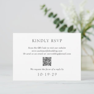 Elegante Zwarte en Witte QR Code Moderne Trouwdag RSVP Kaartje