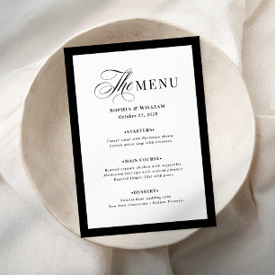 Elegante Zwarte en Witte Rand Klassiek Luxe Menu