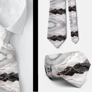 Elegante zwarte en witte roze gouden glans marmer stropdas