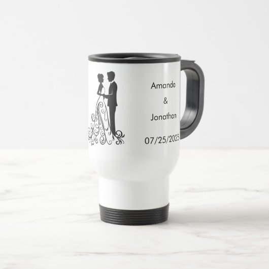 Elegante zwarte en witte Save the Date trouwmok Reisbeker (Voorkant rechts)