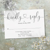Elegante zwarte en witte script hart vriendelijke  RSVP kaartje