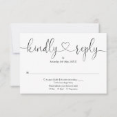 Elegante zwarte en witte script hart vriendelijke  RSVP kaartje (Voorkant)