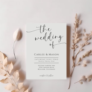 Elegante zwarte en witte script huwelijksuitnodigi kaart