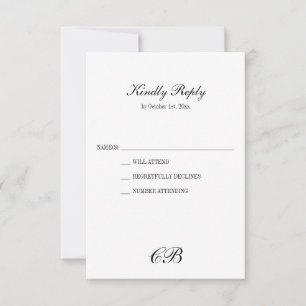 Elegante zwarte en witte script monogram bruiloft RSVP kaartje