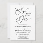 Elegante zwarte en witte script Save the Date Kaart (Voorkant)