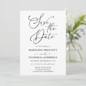 Elegante zwarte en witte script Save the Date Kaart (Staand voorkant)