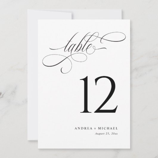 Elegante zwarte en witte script tafelnummers voor (Voorkant)