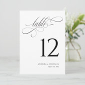 Elegante zwarte en witte script tafelnummers voor (Staand voorkant)