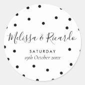 Elegante Zwarte en Witte Stippen Bruiloft Ronde Sticker (Voorkant)
