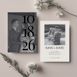 Elegante Zwarte en Witte Trouw Twee Foto QR Code  Save The Date
