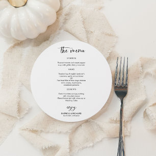 Elegante zwarte en witte trouwcirkel menukaarten kaart