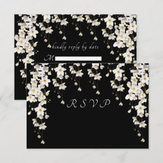 Elegante zwarte en witte waterverf bloemen RSVP kaartje