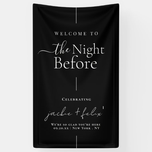 Elegante zwarte en witte welkom bij het oefendiner spandoek (Verticaal)