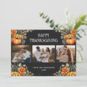 Elegante zwarte foto Happy Thanksgiving Kaart (Staand voorkant)
