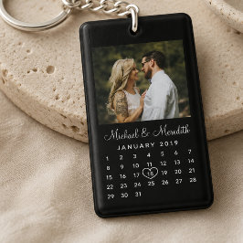 Elegante Zwarte Foto Huwelijksjubileum Agenda Sleutelhanger