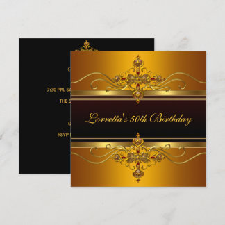 Elegante Zwarte Geel gouden Sieraden 50e Verjaarda Kaart