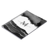 Elegante zwarte geode agaat monogram zilver glitte notitieboek (Linkerzijde)