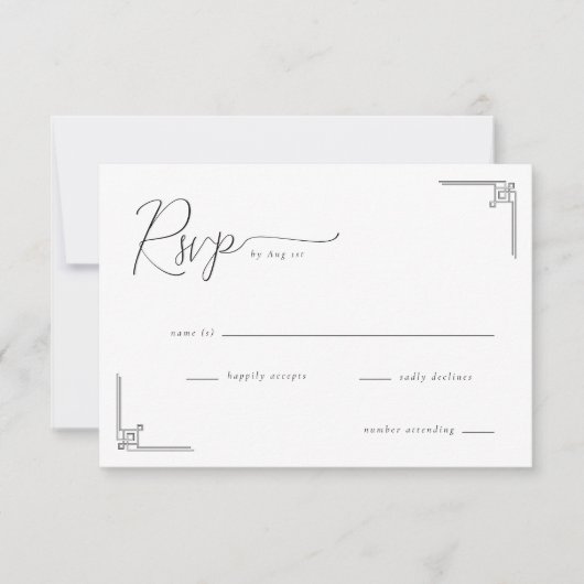 Elegante Zwarte Geometrische RSVP Kaartje (Voorkant)