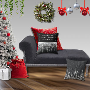 Elegante Zwarte Glanzende Zilveren Prettig Kerstfe Kussen