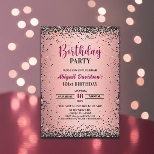 Elegante Zwarte Glitter Metallic Roze 101e Verjaar Kaart
