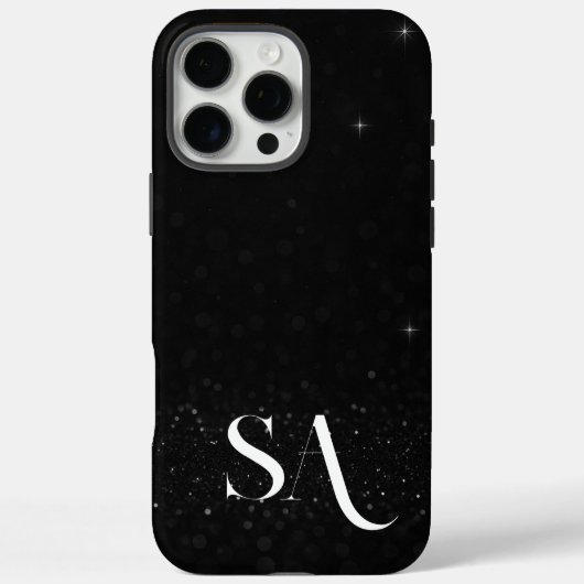 Elegante zwarte glitter telefoonhoes met Initialen Case-Mate iPhone Case (Achterkant)