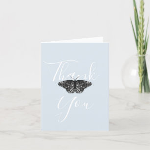 Elegante zwarte glitter vlinder blauw gevouwen bedankkaart
