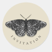 Elegante zwarte glitter vlinder envelop afdichting ronde sticker (Voorkant)