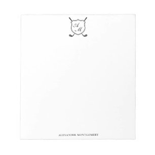 Elegante Zwarte Golf Monogram Crest Notitieblok
