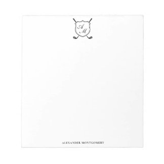 Elegante Zwarte Golf Monogram Crest Notitieblok