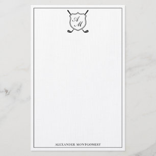 Elegante zwarte golf monogram embleem briefpapier